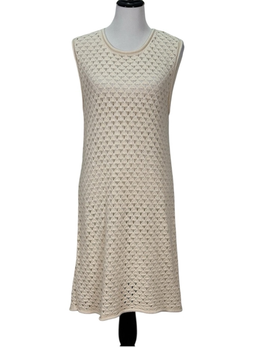 Sanctuary Cream Knit Dress Large L Sleeveless Crochet Open Knit Boho Midi Beach